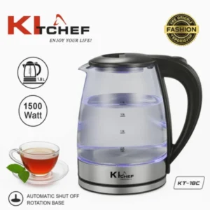 Bouilloire Électrique en Verre 1.8L – 1500W avec LED & Arrêt Automatique | KITCHEF KT-18C