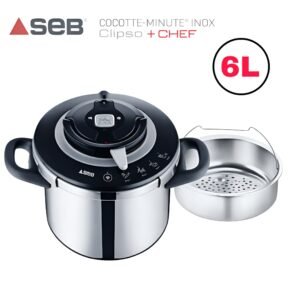 Cocotte-Minute SEB Clipso + Chef 6L – Inox – Induction – Fabriqué en France – Système d’Ouverture Facile