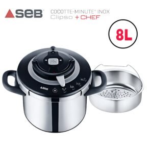 Cocotte-Minute SEB Clipso + Chef 8L - Inox - Induction - Fabriqué en France - Système d'Ouverture Facile