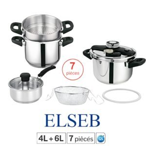 Cocottes-Minutes ELSEB 7 Pièces - Duo 4L + 6L en Acier Inoxydable - Système de Sécurité Avancé