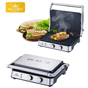 Grill et Panineuse Matrix MX-5027 - 2200W - Ouverture 180° & Minuterie Plaques Antiadhésives