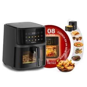 Robuste Friteuse Air Fryer sans huile 8L 2000W a air - 8 Programmes Tactile avec Fenêtre Visible - Airfryer AF8