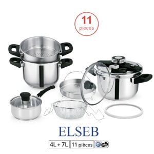 Cocottes-Minutes ELSEB 11 Pièces - Duo 4L + 7L en Acier Inoxydable - Système de Sécurité Avancé