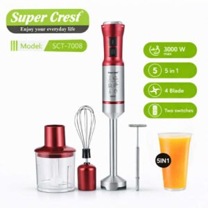 Mixeur Plongeant Super Crest 3000W Max - 5 en 1 - SCT-7008 - Rouge/inox