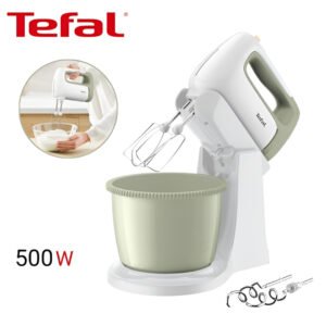 Tefal Batteur à main et avec Bol Électrique 500W 2.5L - 5 Vitesses et Turbo et 2 fouets 2 crochets pétrin - Cocoon HT464010