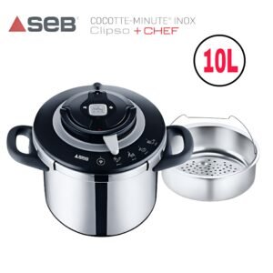 Cocotte-Minute SEB Clipso + Chef 10L - Inox - Induction - Fabriqué en France - Système d'Ouverture Facile