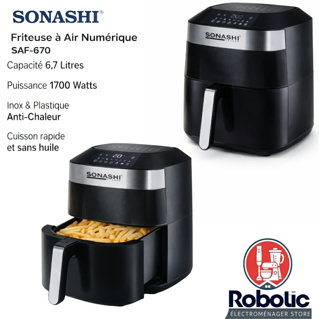AirFryer Numérique Sonashi SAF-670 – Capacité 6,7 Litres – 1700W Sans Huile - الصورة 2