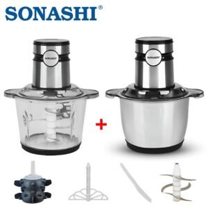 Hachoir Électrique SONASHI SMC-25 2 en 1 – 3L Inox  – 400W – Lames 6 Couches – Garantie 2 Ans