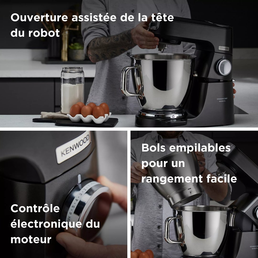 Pétrin Kenwood Titanium Chef Baker XL KVL85.004BK 1200W avec Balance Intégrée + 2 Bols 5L & 7L - الصورة 11