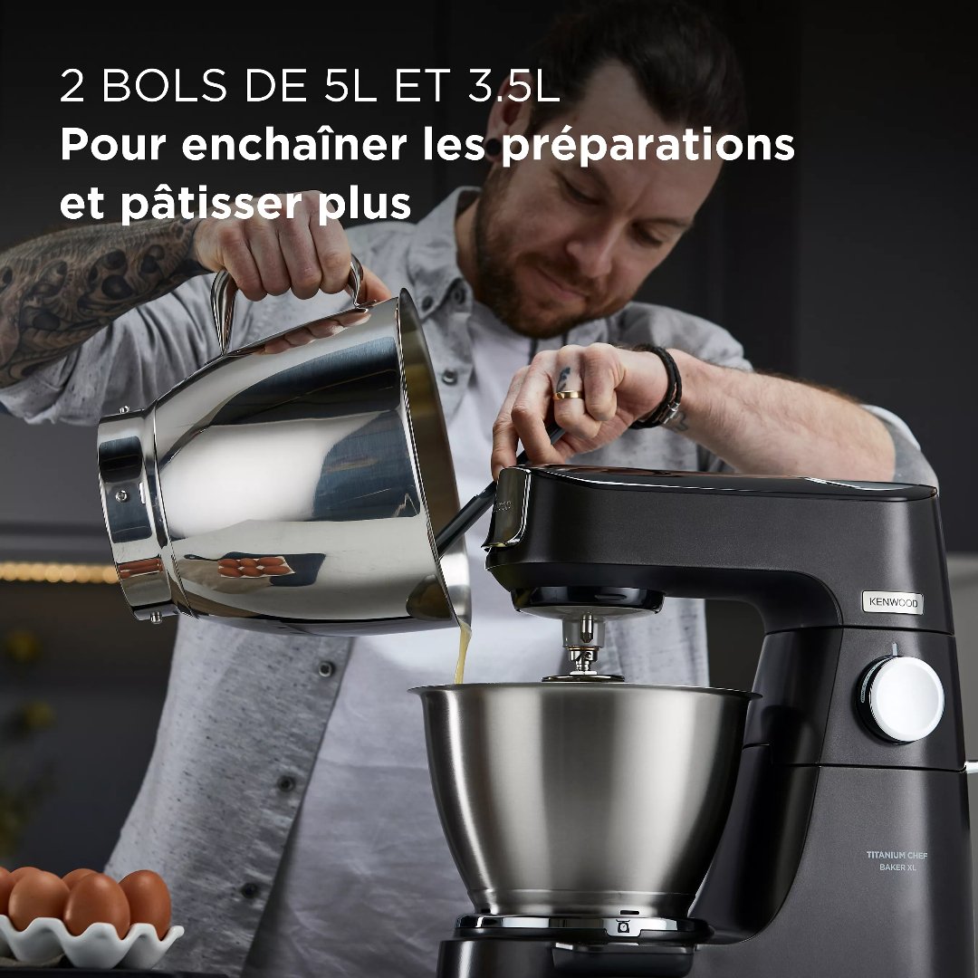 Pétrin Kenwood Titanium Chef Baker XL KVL85.004BK 1200W avec Balance Intégrée + 2 Bols 5L & 7L - الصورة 10