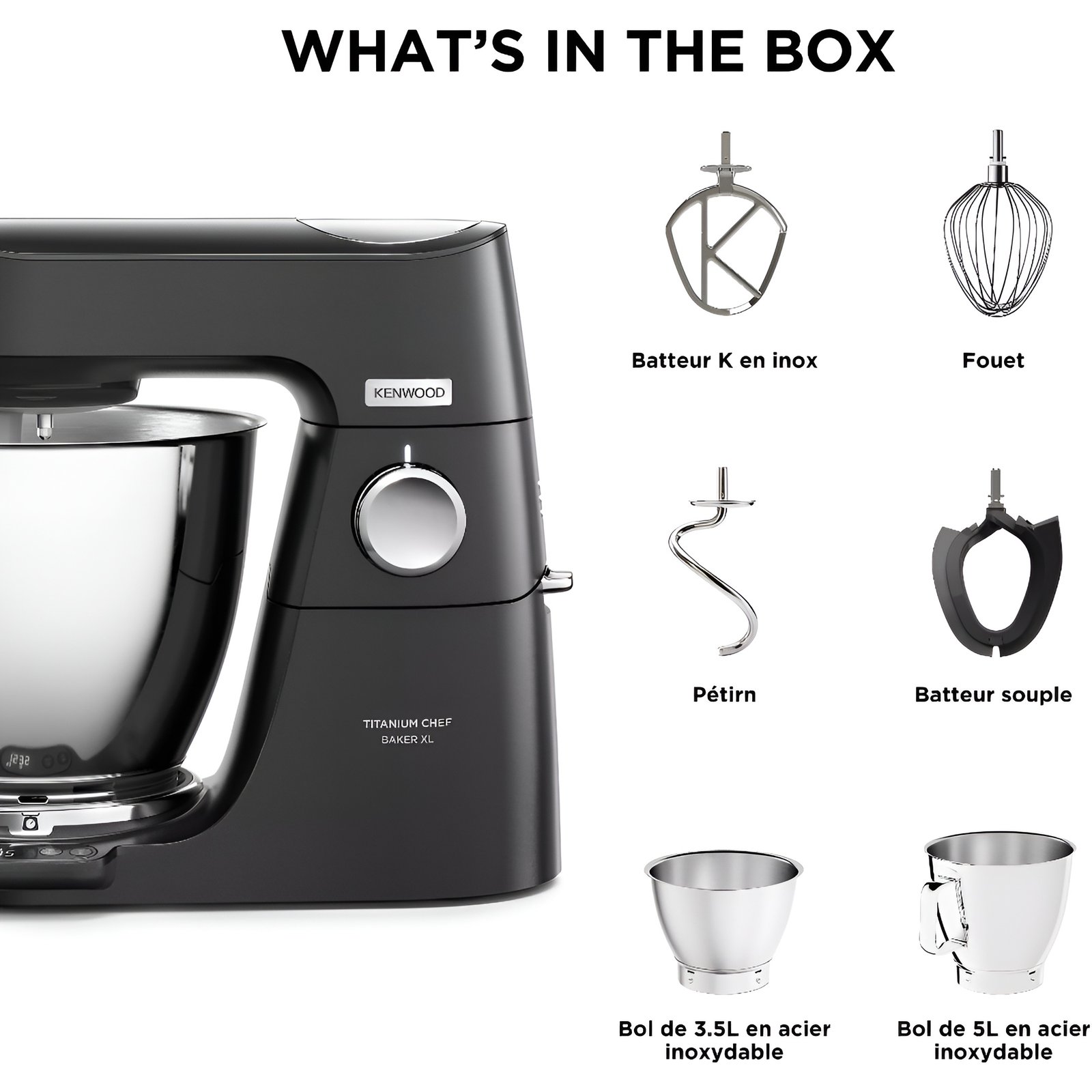 Pétrin Kenwood Titanium Chef Baker XL KVL85.004BK 1200W avec Balance Intégrée + 2 Bols 5L & 7L - الصورة 2
