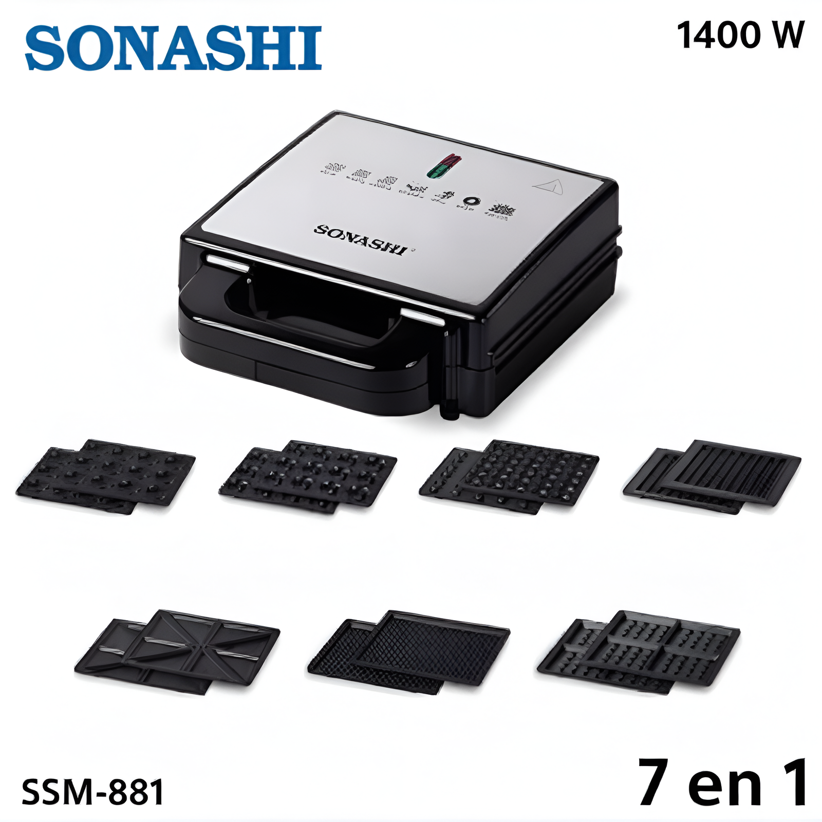 Panineuse 7 en 1 Sonashi SSM-881 Snack Maker 1400W – Gaufrier, Donut, Sandwich