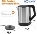 ⁦Bouilloire Bomann WKS 3002 CB 1,5L 2200W Inox / Noir⁩ - الصورة ⁦6⁩