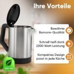 ⁦Bouilloire Bomann WKS 3002 CB 1,5L 2200W Inox / Noir⁩ - الصورة ⁦3⁩