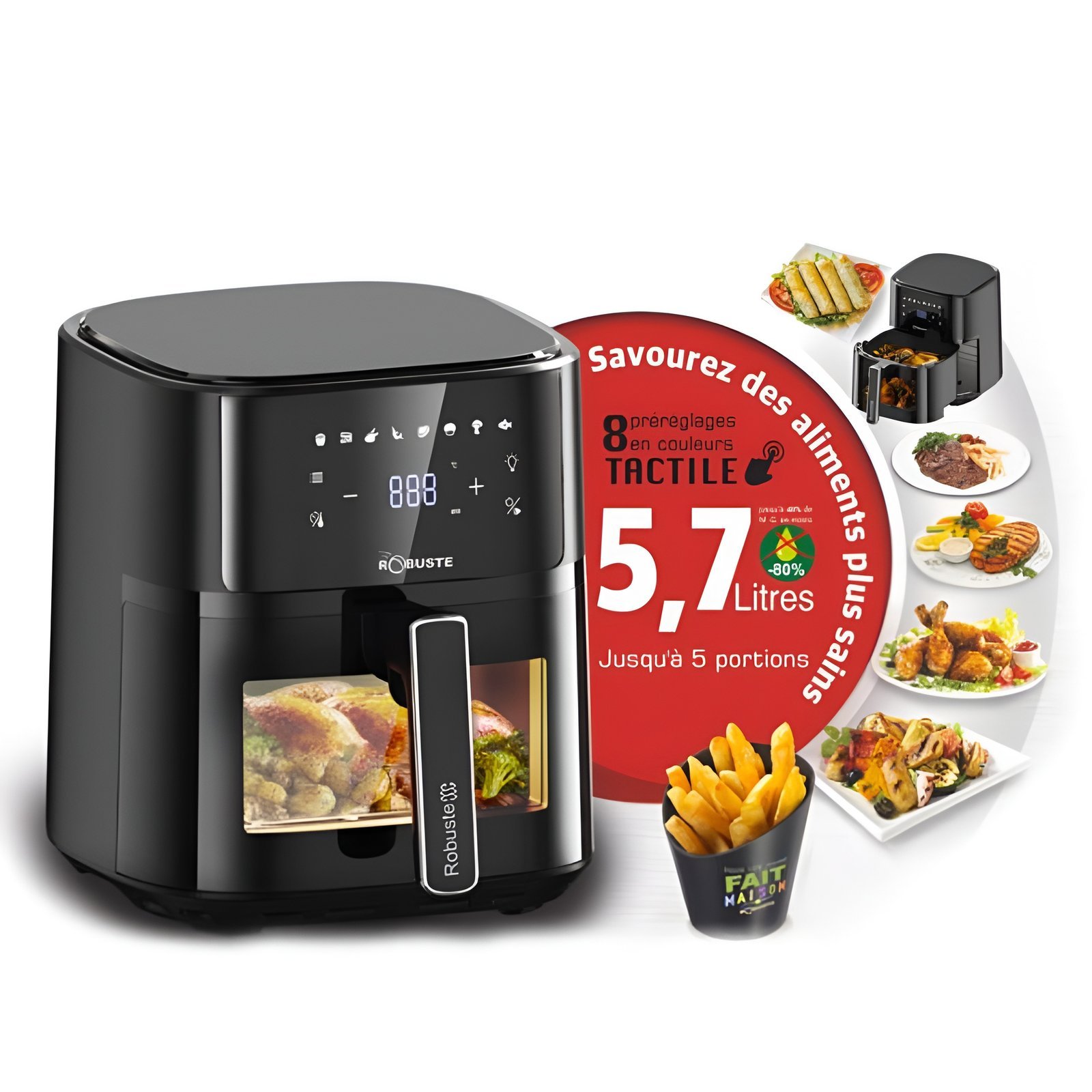 robuste-af6-air-fryer-5-7l-1700w.jpg Air Fryer Robuste AF6 5,7L 1700W avec écran tactile et fenêtre de visualisation