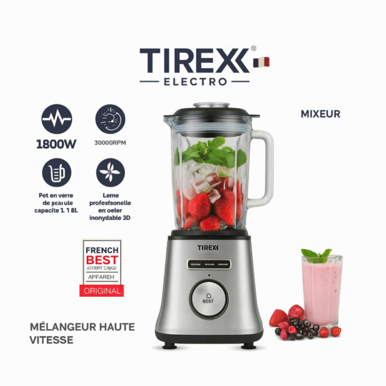 Blender Haute Vitesse TIREX ELECTRO 1800W avec bol en verre 1,8L et lames en inox