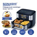 ⁦Sonashi Air Fryer Double Bac SAF-115 10L 2600W Inox⁩ - الصورة ⁦2⁩