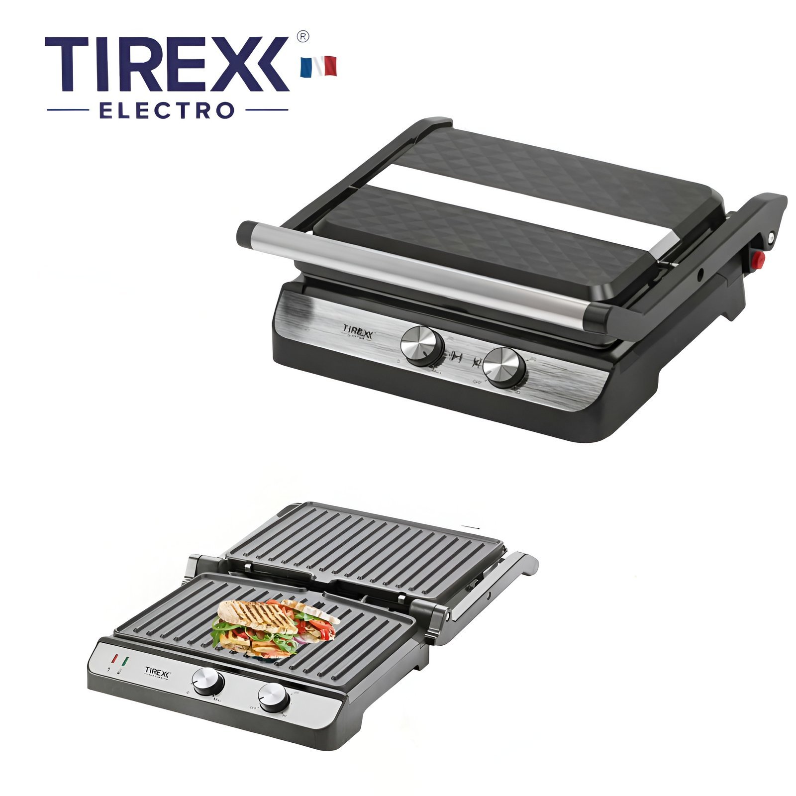 tirex-pnn2500-panini-grill-2000w.jpg Panini & Grill Électrique TIREX PNN2500 2000W avec ouverture à 180°