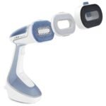 Défroisseur vapeur Calor Pure Tex DT9531C0 4-en-1 avec accessoires de nettoyage et repassage vertical des vêtements.