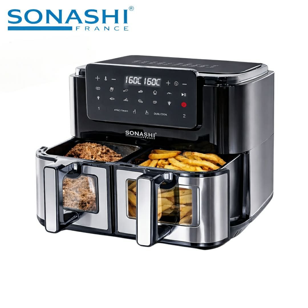 sonashi-saf105-air-fryer-double-panier-10l-2600w.jpg Friteuse sans huile Sonashi SAF-105 Double Panier 10L 2600W