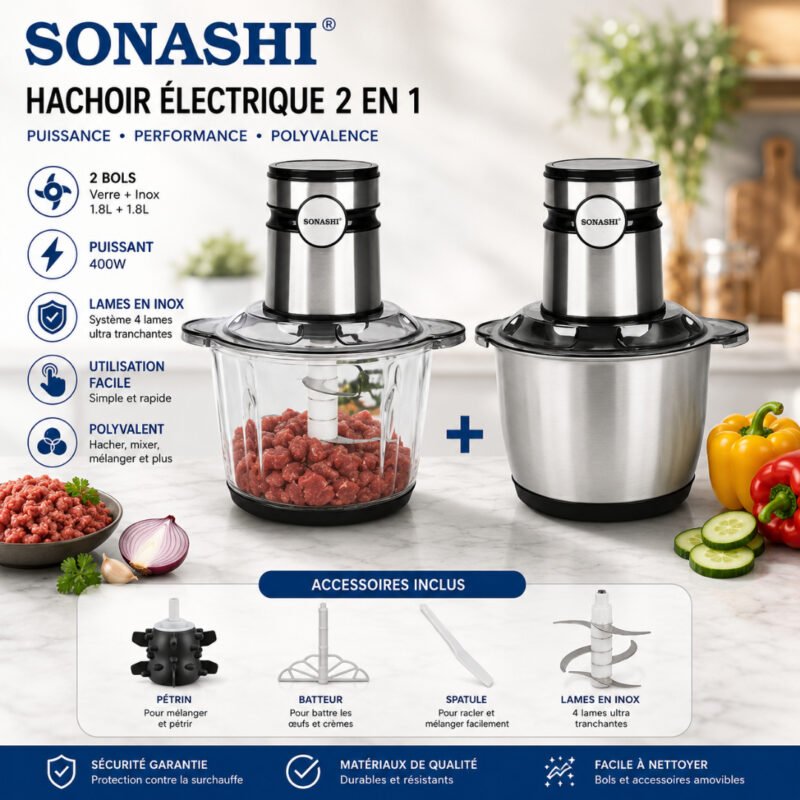 Hachoir Électrique Sonashi SMC-25 2 en 1 400W 3L