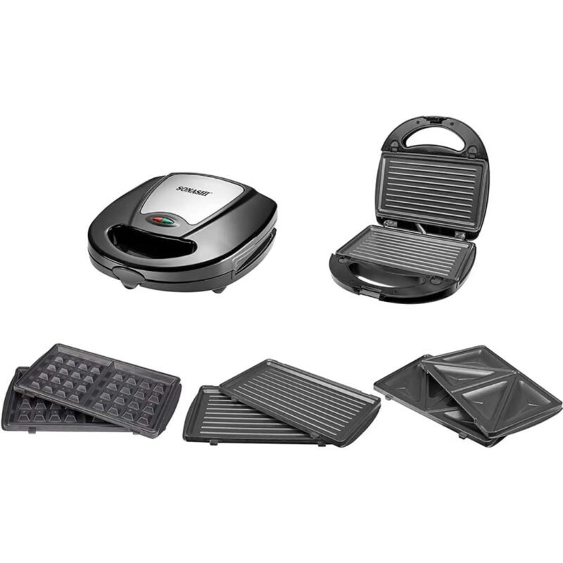 Panineuse 3 en 1 Sonashi SSM-861 avec plaques Panini, Gaufres et Donuts
